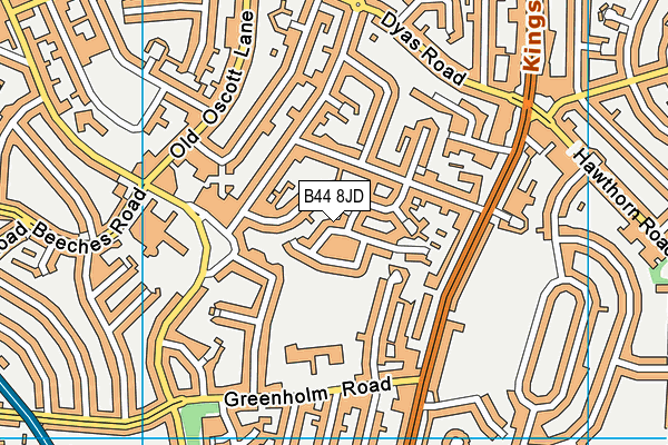 B44 8JD map - OS VectorMap District (Ordnance Survey)