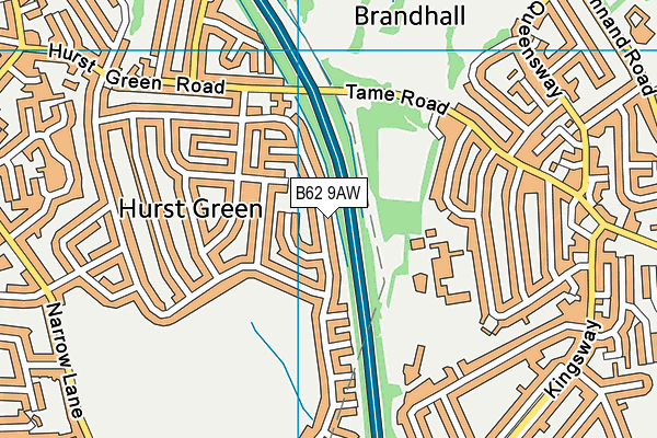 B62 9AW map - OS VectorMap District (Ordnance Survey)