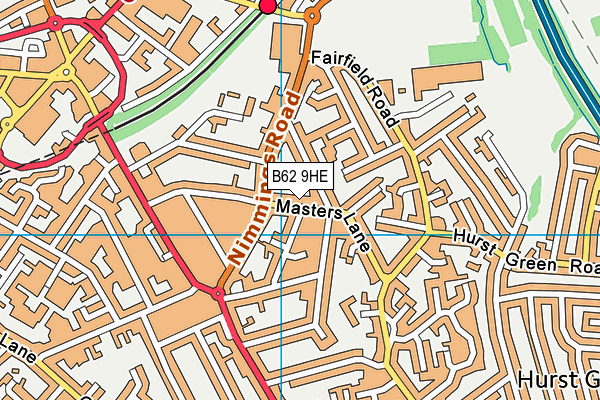 B62 9HE map - OS VectorMap District (Ordnance Survey)