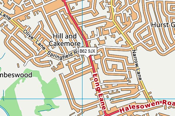 B62 9JX map - OS VectorMap District (Ordnance Survey)