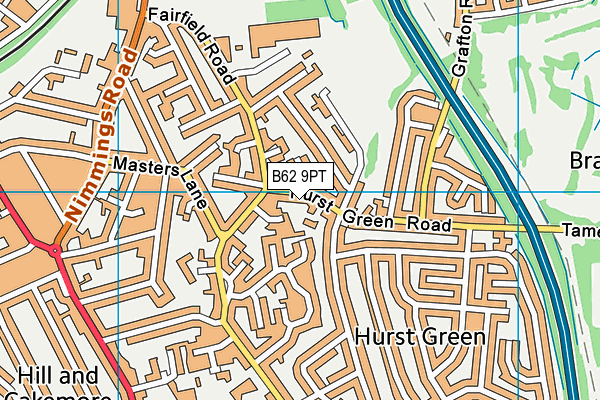 B62 9PT map - OS VectorMap District (Ordnance Survey)