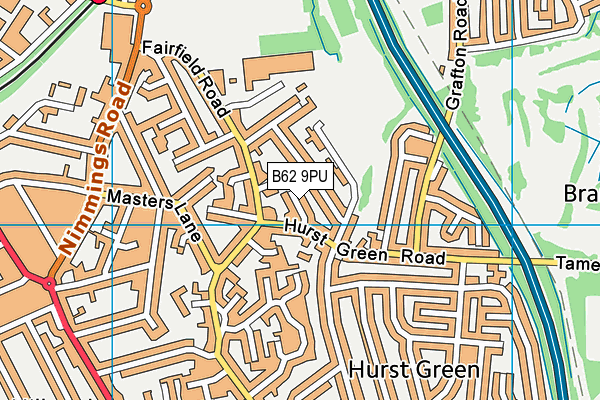 B62 9PU map - OS VectorMap District (Ordnance Survey)