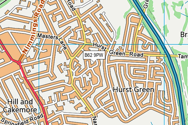 B62 9PW map - OS VectorMap District (Ordnance Survey)
