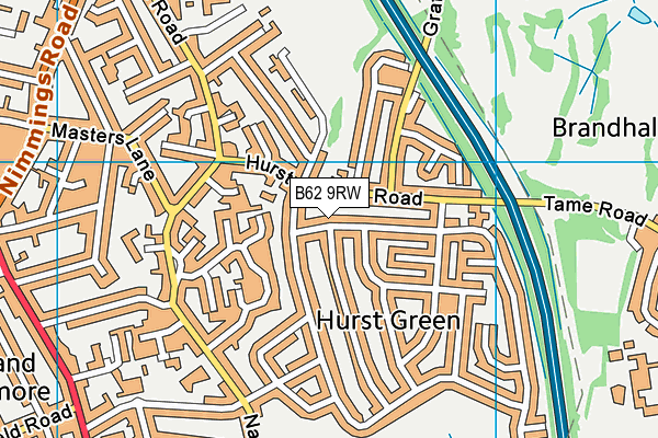 B62 9RW map - OS VectorMap District (Ordnance Survey)