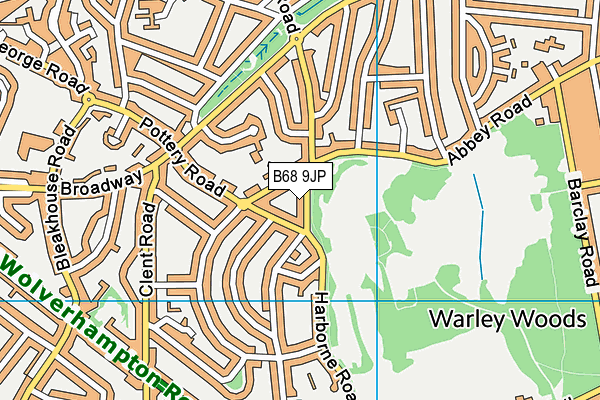 B68 9JP map - OS VectorMap District (Ordnance Survey)