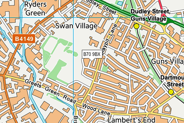 B70 9BX map - OS VectorMap District (Ordnance Survey)