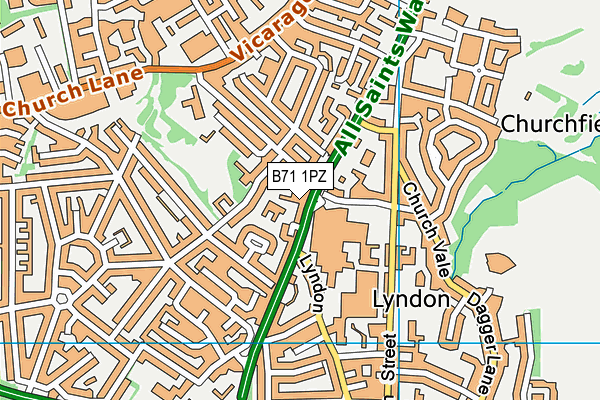 B71 1PZ map - OS VectorMap District (Ordnance Survey)