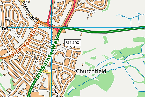 Churchfields Playing Fields map (B71 4DX) - OS VectorMap District (Ordnance Survey)
