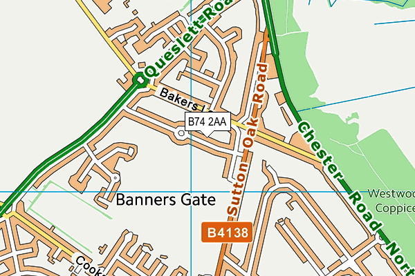 B74 2AA map - OS VectorMap District (Ordnance Survey)