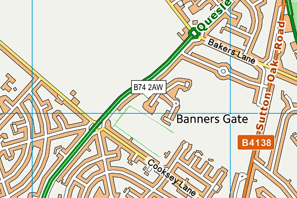 B74 2AW map - OS VectorMap District (Ordnance Survey)