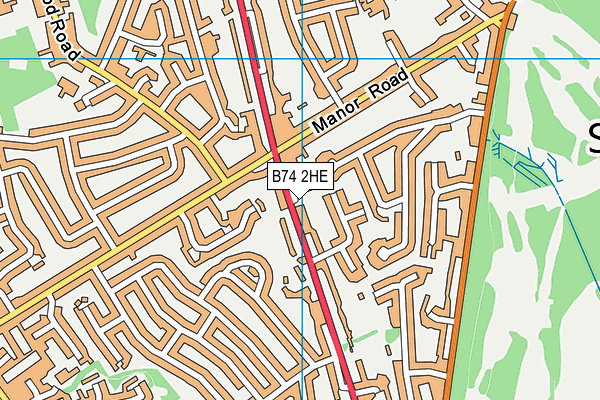 B74 2HE map - OS VectorMap District (Ordnance Survey)