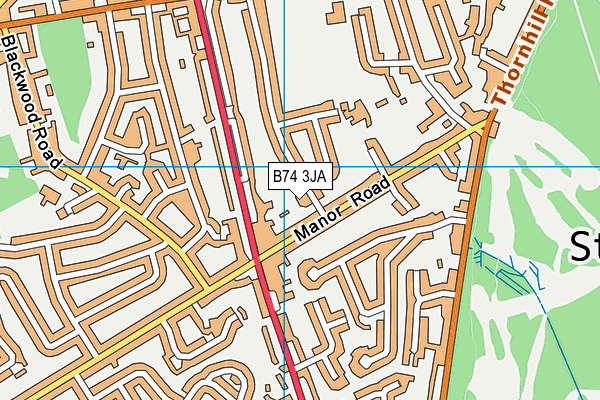 B74 3JA map - OS VectorMap District (Ordnance Survey)