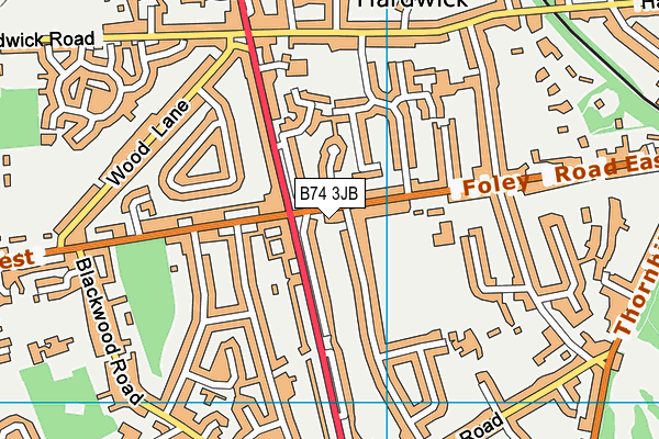 B74 3JB map - OS VectorMap District (Ordnance Survey)