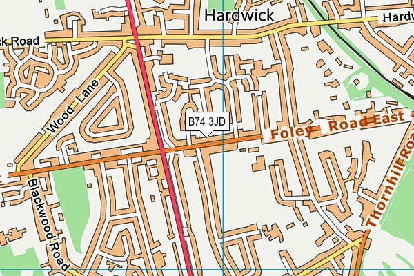 B74 3JD map - OS VectorMap District (Ordnance Survey)