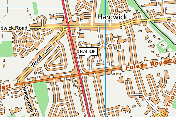 B74 3JE map - OS VectorMap District (Ordnance Survey)