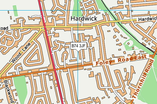 B74 3JF map - OS VectorMap District (Ordnance Survey)