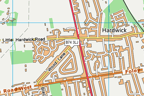 B74 3LJ map - OS VectorMap District (Ordnance Survey)