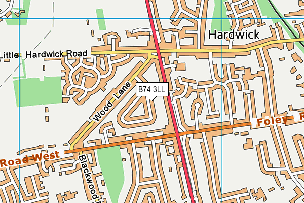 B74 3LL map - OS VectorMap District (Ordnance Survey)