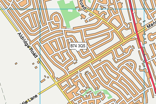 B74 3QS map - OS VectorMap District (Ordnance Survey)