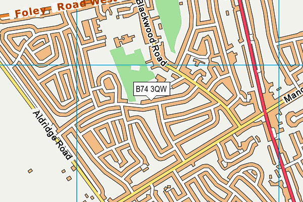 B74 3QW map - OS VectorMap District (Ordnance Survey)