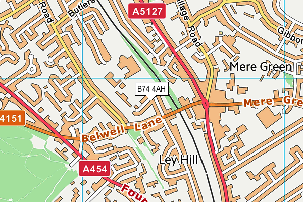 B74 4AH map - OS VectorMap District (Ordnance Survey)