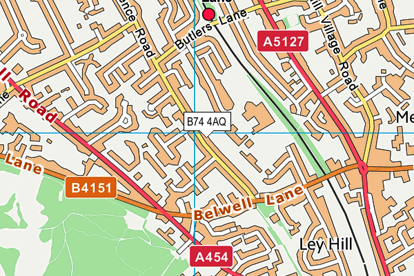 B74 4AQ map - OS VectorMap District (Ordnance Survey)