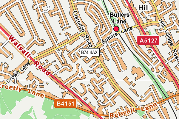 B74 4AX map - OS VectorMap District (Ordnance Survey)