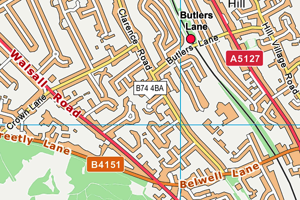 B74 4BA map - OS VectorMap District (Ordnance Survey)