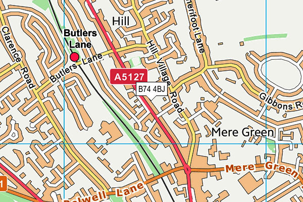 B74 4BJ map - OS VectorMap District (Ordnance Survey)