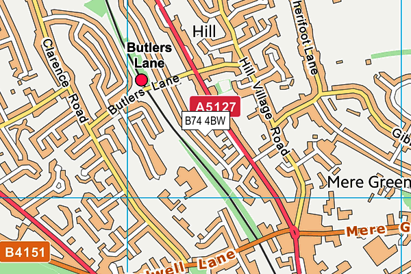 B74 4BW map - OS VectorMap District (Ordnance Survey)