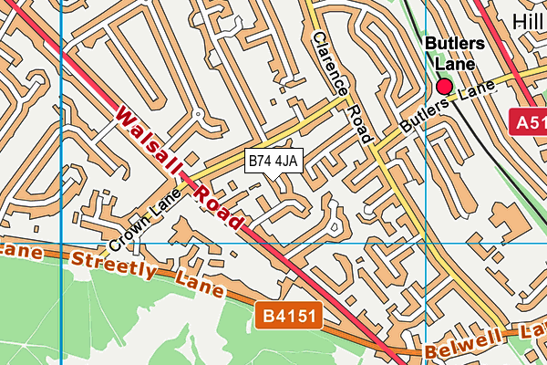 B74 4JA map - OS VectorMap District (Ordnance Survey)