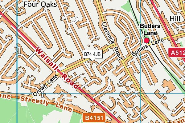 B74 4JB map - OS VectorMap District (Ordnance Survey)