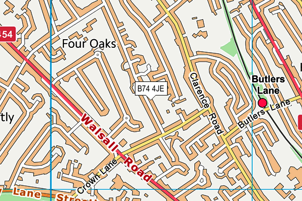 B74 4JE map - OS VectorMap District (Ordnance Survey)