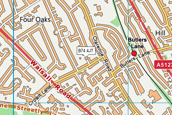 B74 4JT map - OS VectorMap District (Ordnance Survey)