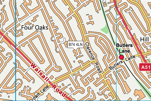 B74 4LN map - OS VectorMap District (Ordnance Survey)