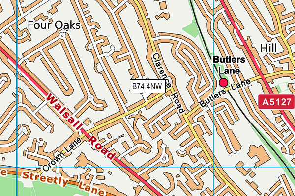 B74 4NW map - OS VectorMap District (Ordnance Survey)