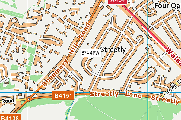 B74 4PW map - OS VectorMap District (Ordnance Survey)