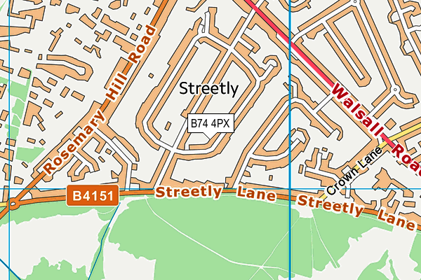 B74 4PX map - OS VectorMap District (Ordnance Survey)