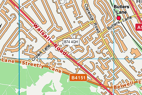 B74 4QH map - OS VectorMap District (Ordnance Survey)