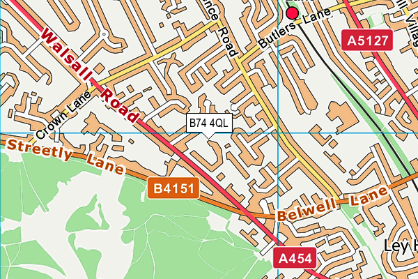 B74 4QL map - OS VectorMap District (Ordnance Survey)
