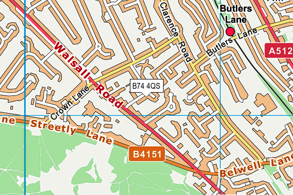 B74 4QS map - OS VectorMap District (Ordnance Survey)