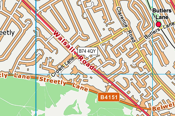 B74 4QY map - OS VectorMap District (Ordnance Survey)