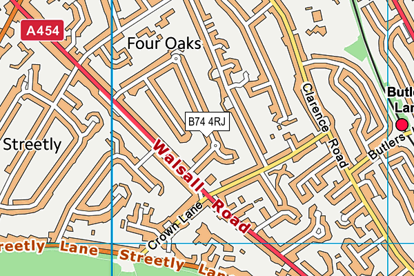 B74 4RJ map - OS VectorMap District (Ordnance Survey)