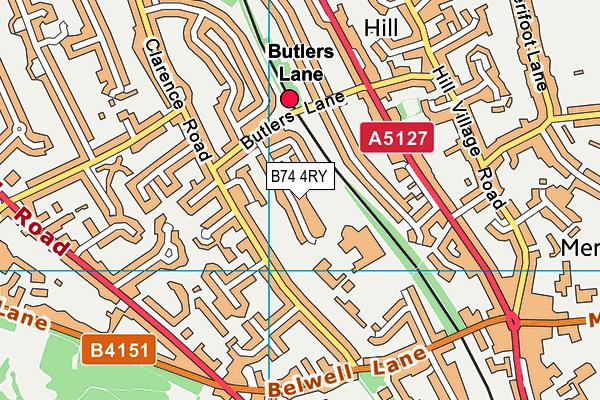 B74 4RY map - OS VectorMap District (Ordnance Survey)