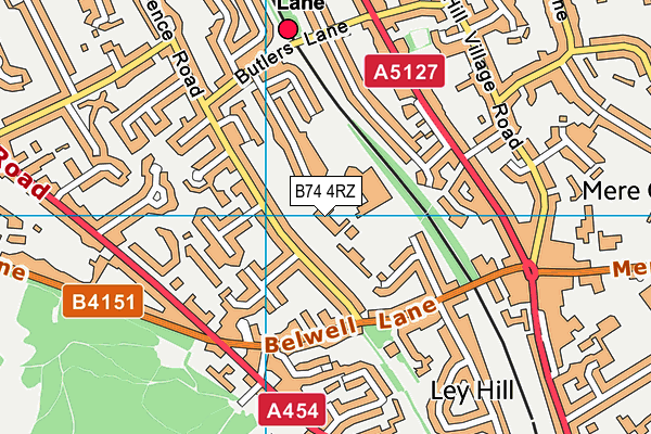 B74 4RZ map - OS VectorMap District (Ordnance Survey)