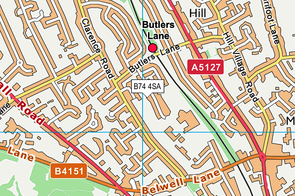 B74 4SA map - OS VectorMap District (Ordnance Survey)