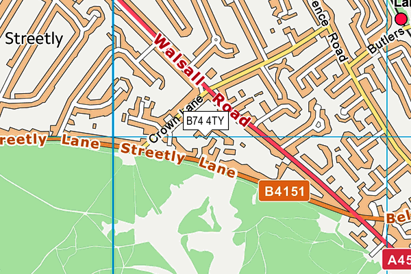 B74 4TY map - OS VectorMap District (Ordnance Survey)