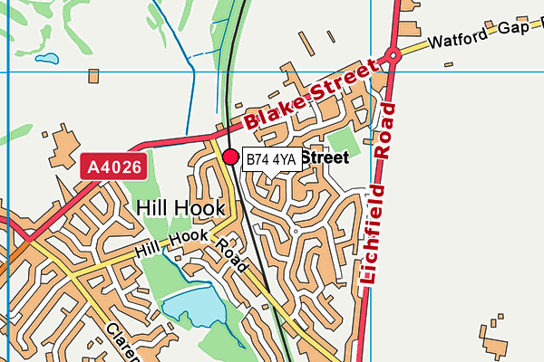 B74 4YA map - OS VectorMap District (Ordnance Survey)