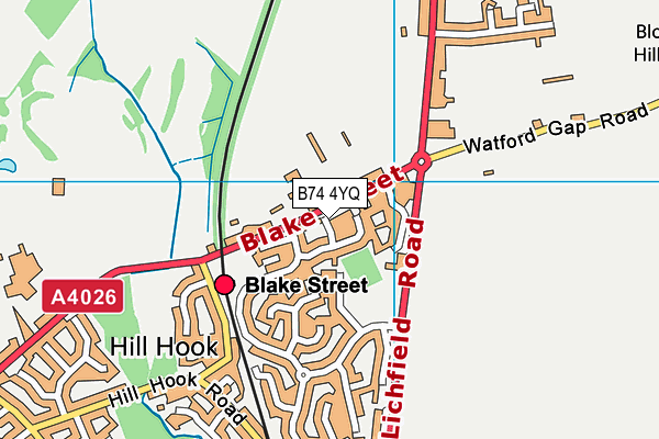 B74 4YQ map - OS VectorMap District (Ordnance Survey)