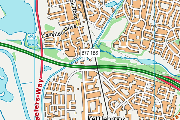 B77 1BS map - OS VectorMap District (Ordnance Survey)